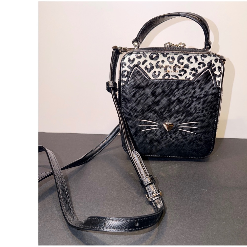 Kate Spade New York Meow Daisy Cat Crossbody Bag Purse Black